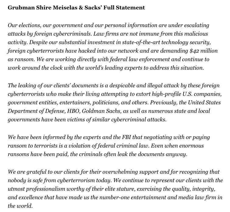 GSMS statement - REvil Trump  data leak 