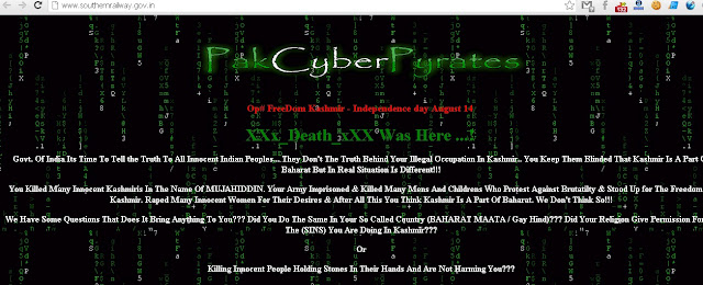 Pakistani Hacker Hacked Southern Railway Website