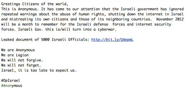 5000 Israeli officials Information leaked by Anonymous