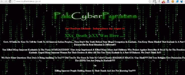 Pakistani Hacker Hacked Southern Railway Website