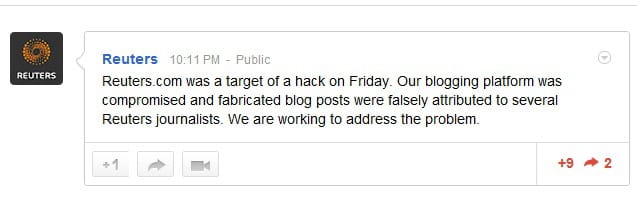 Reuters Hacked, Blog Hijacked