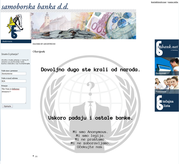 Croatian Banks hacked by Anonymous